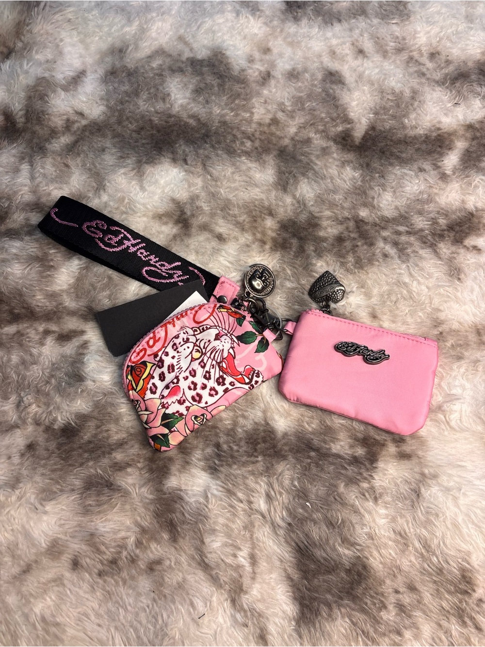 Ed Hardy Pink Floral Key & Coin Pouch Set